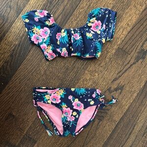 Floral Kids Swim Set - Navy and Pink